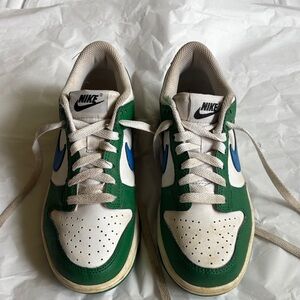 Nike Classic Green and White Shoes with Blue Swoosh